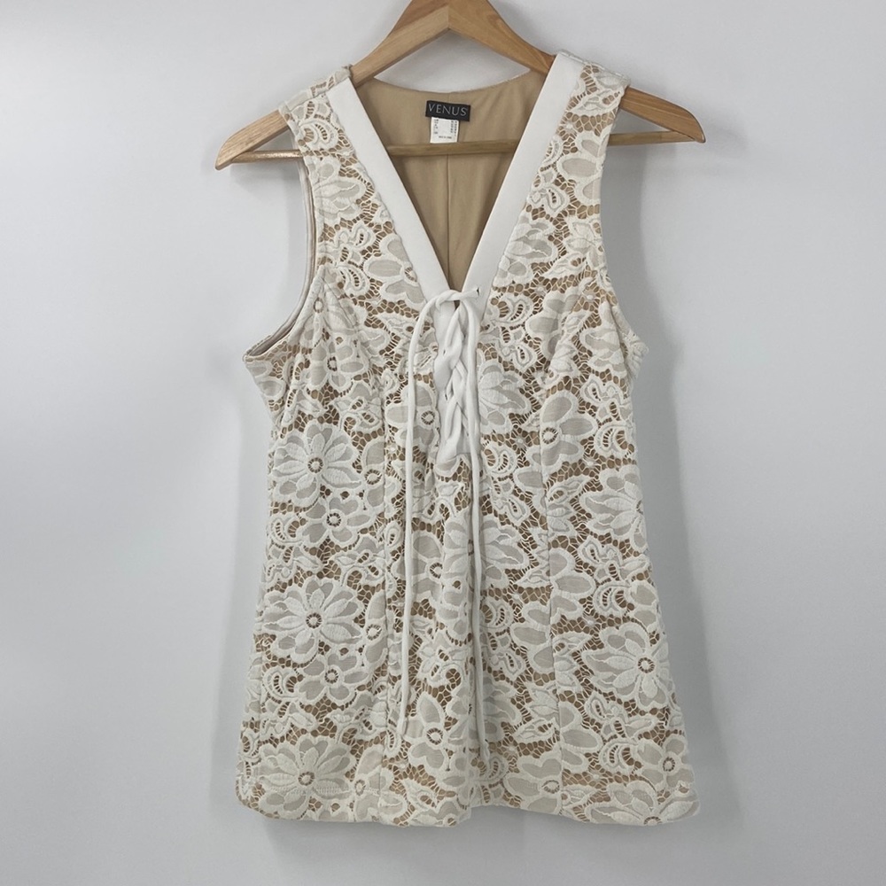 VENUS Ivory Floral Lace V-Neck Blouse